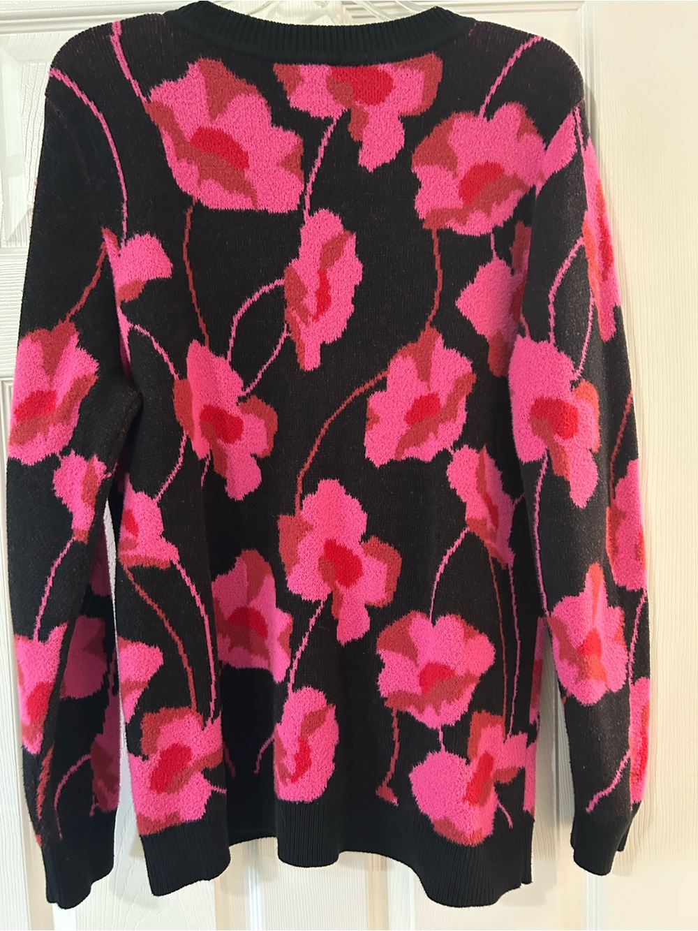CAbi Black Sweater with Pink Floral Print